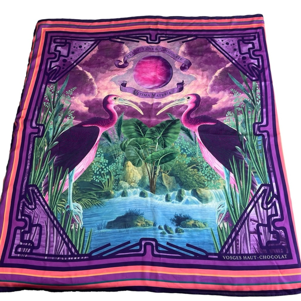 Vosges Haut-Chocolat Peace Love Satin Scarf Vibrant Tropical Birds And Foliage - Picture 2 of 8